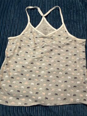 ivory ella Gray Racerback Tank with Navy, White & Peach Elephant Print
